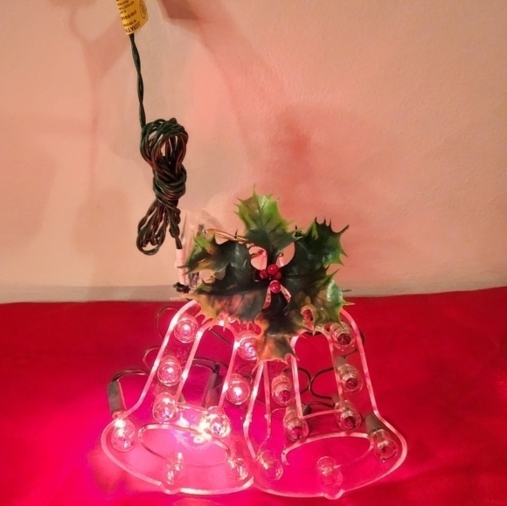 Vintage 20 Lite Twin Double Bell Tree Top Holly Berry Christmas Holidays